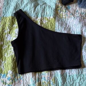 One-Shoulder Black Ribbed Crop Top